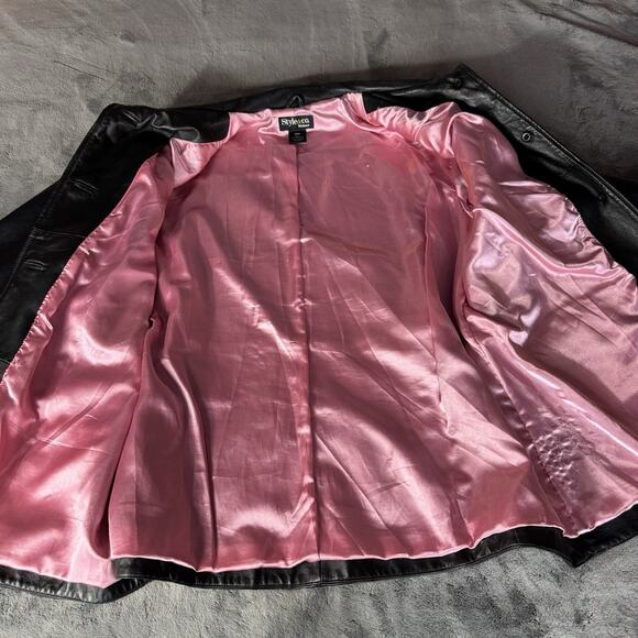 VTG Style & Co Women’s Black Genuine Leather Jacket Size 20W Y2K Quiet Luxury - Picture 9 of 11